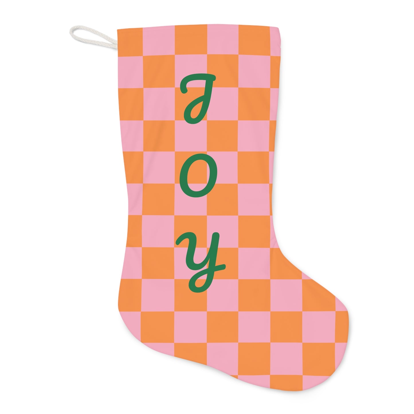 Orange and Pink 'JOY' Printed Christmas Stocking