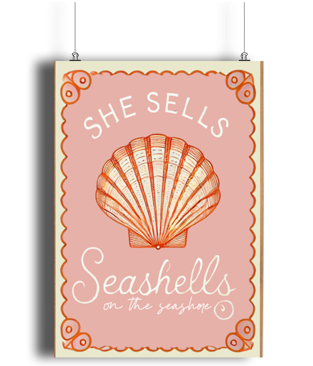 She Sells Seashell Wall Decor - Beachy Portrait Art Print