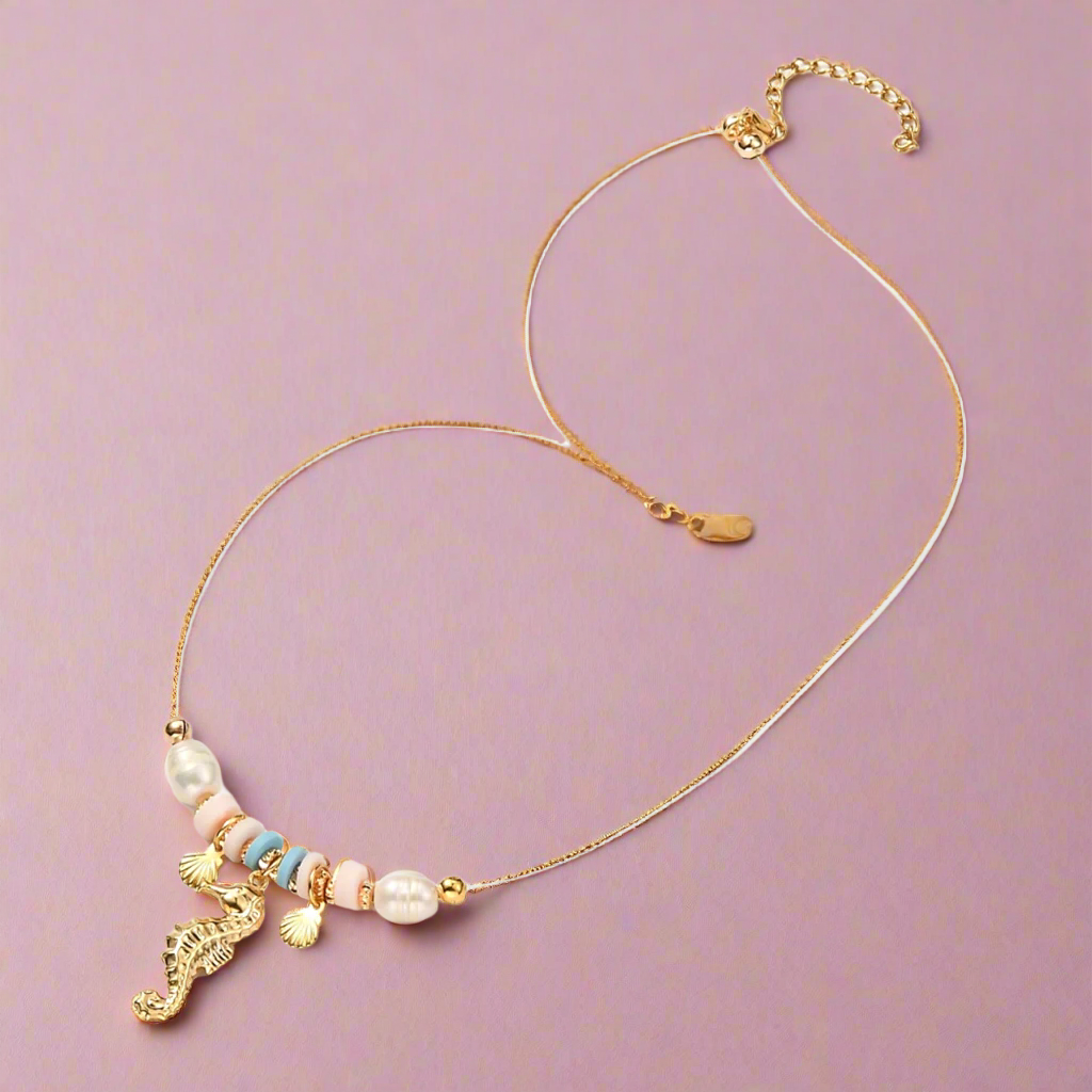 Beaded Gold Seahorse Layering Necklace