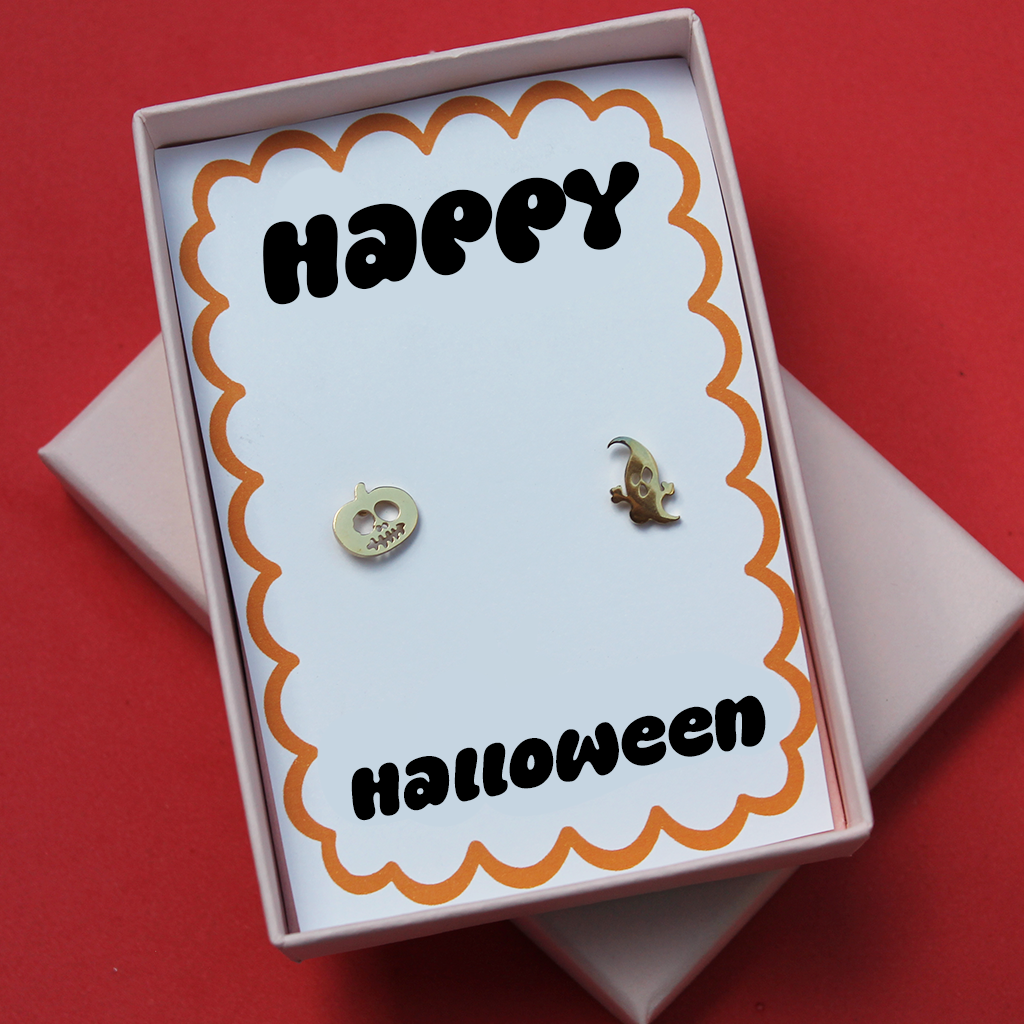 Halloween Pumpkin and Ghost Gold Earrings