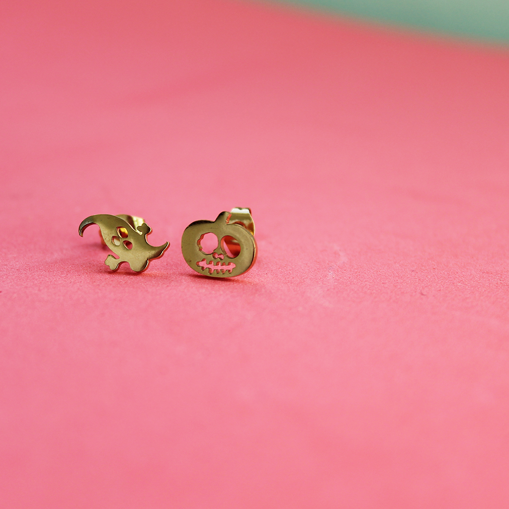 Halloween Pumpkin and Ghost Gold Earrings