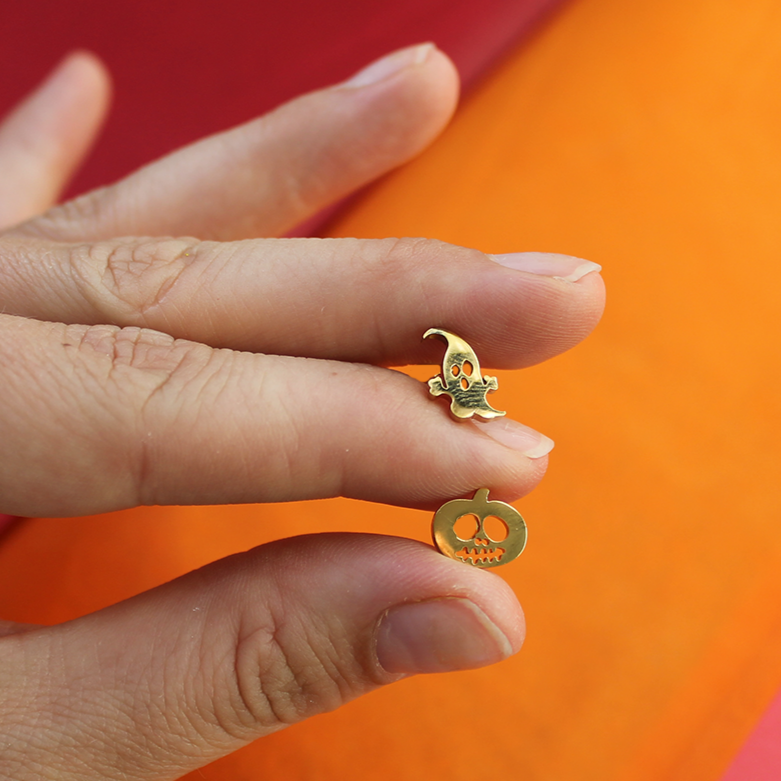 Halloween Pumpkin and Ghost Gold Earrings