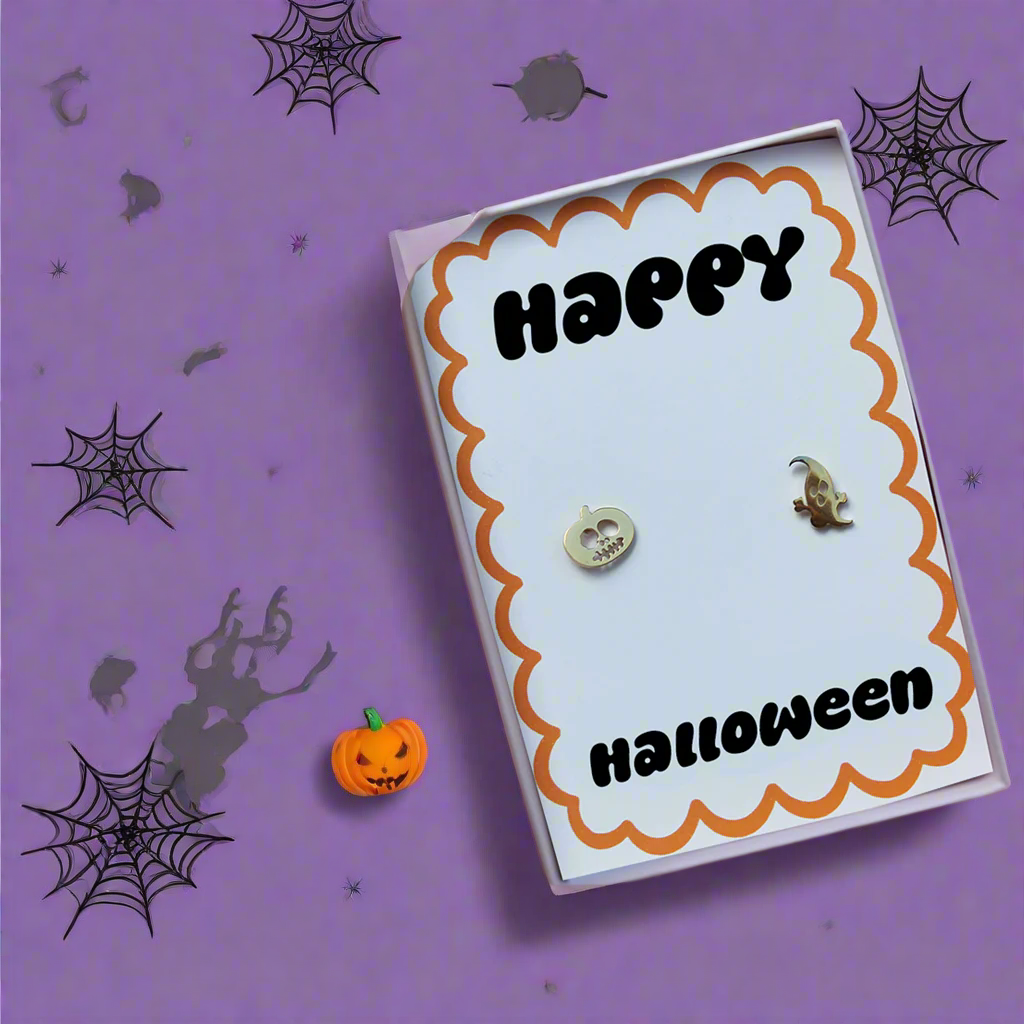 Halloween Pumpkin and Ghost Gold Earrings