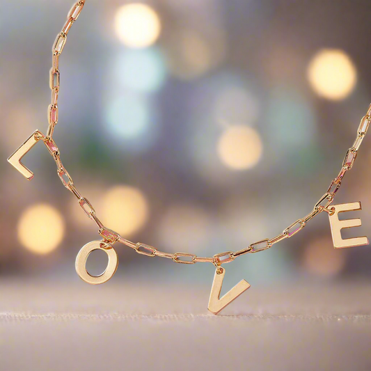 Love Charm Necklace with Brass Paperclip Chains 18K Gold Plated