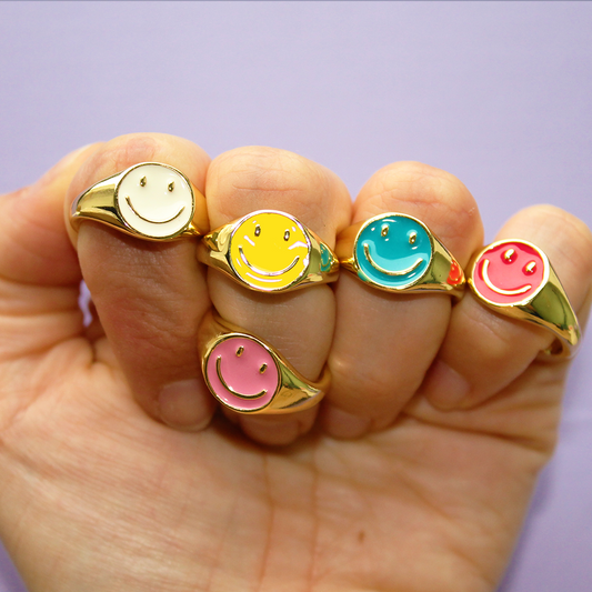 Smiley Face Bright Gold Plated Mixed Color Gold Ring