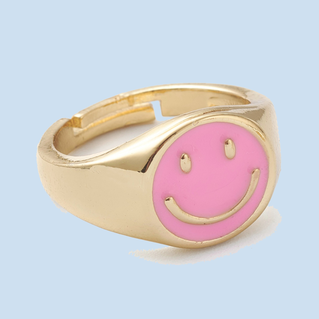 Smiley Face Bright Gold Plated Mixed Color Gold Ring