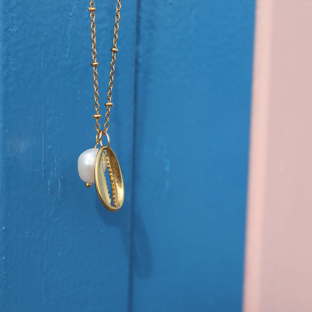 Gold Crab Claw And Pearl Charm Necklace