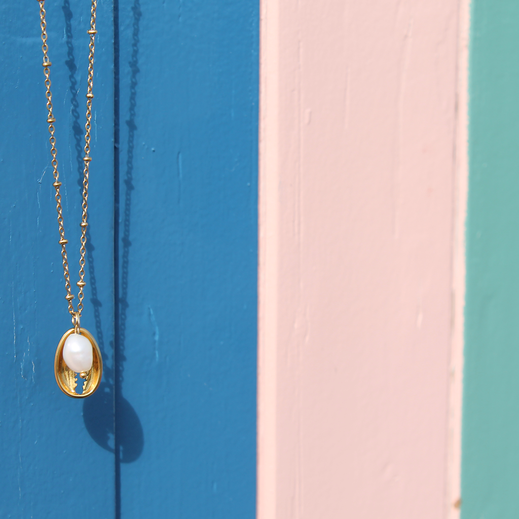 Gold Crab Claw And Pearl Charm Necklace