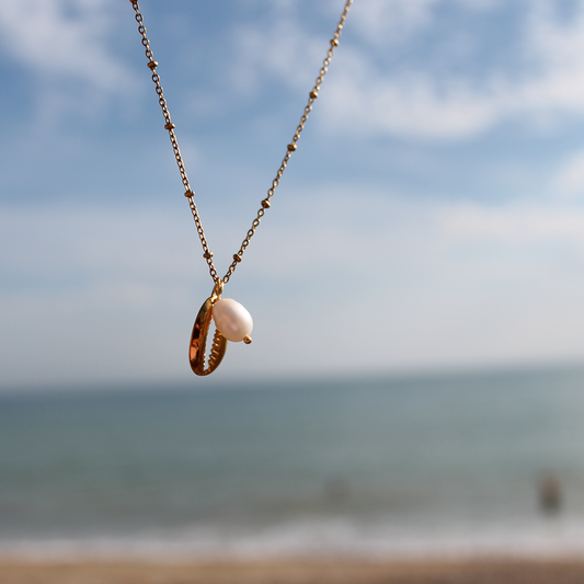 Gold Crab Claw And Pearl Charm Necklace