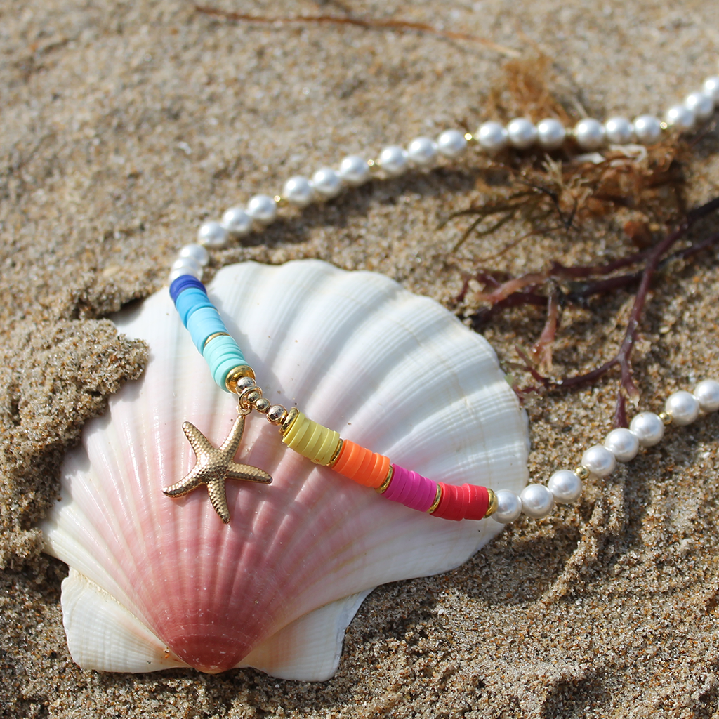 Beach Beaded Rainbow Starfish Necklace