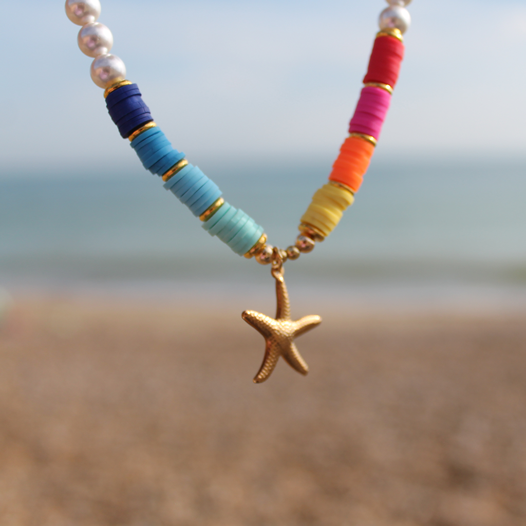 Beach Beaded Rainbow Starfish Necklace