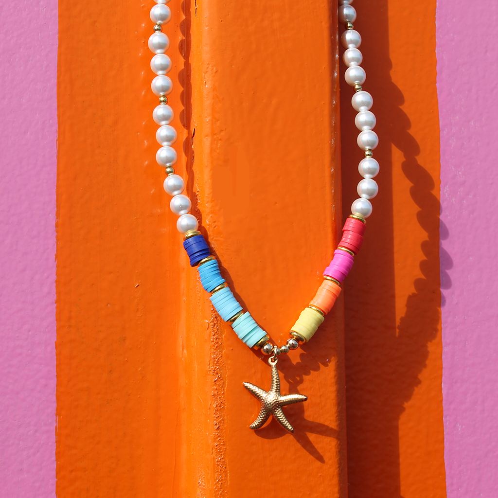 Beach Beaded Rainbow Starfish Necklace