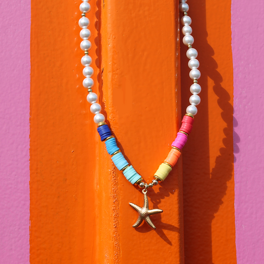 Beach Beaded Rainbow Starfish Necklace