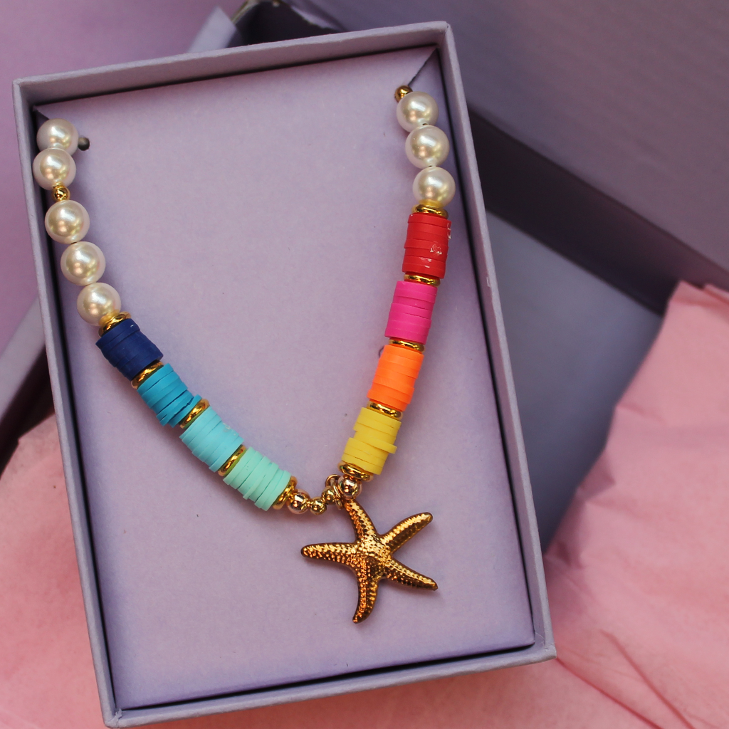 Beach Beaded Rainbow Starfish Necklace