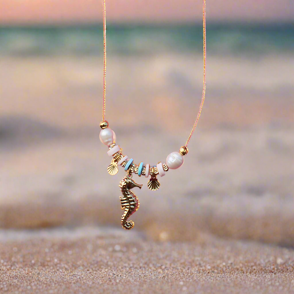 Beaded Gold Seahorse Layering Necklace