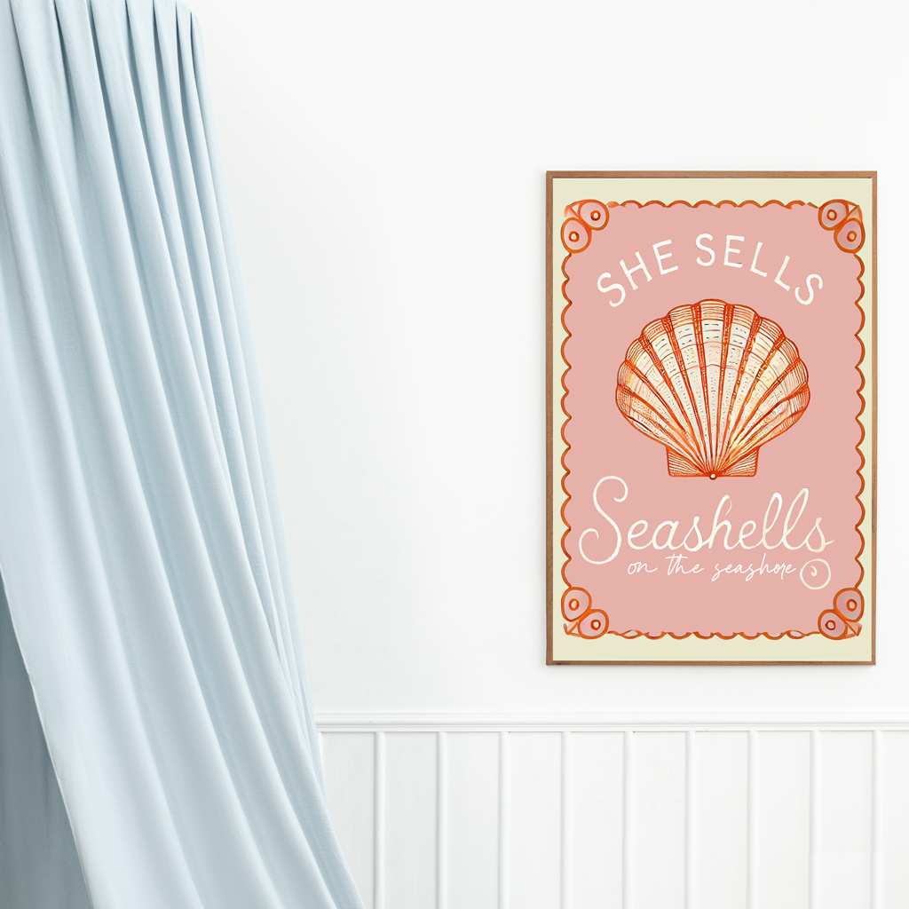 She Sells Seashell Wall Decor - Beachy Portrait Art Print