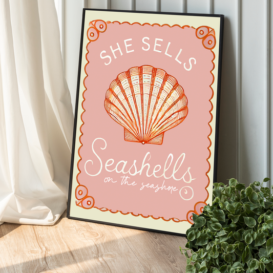 She Sells Seashell Wall Decor - Beachy Portrait Art Print