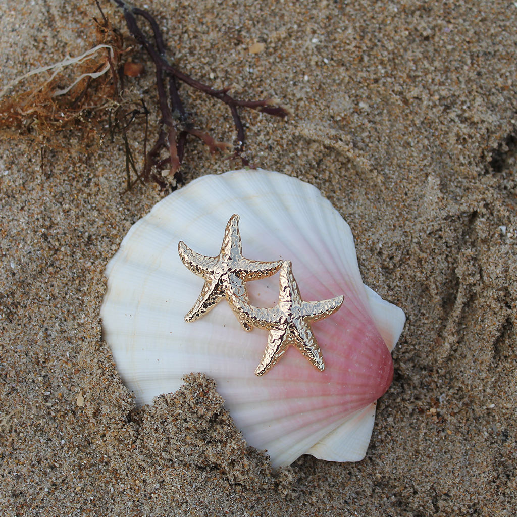 Gold Starfish Stud Earrings